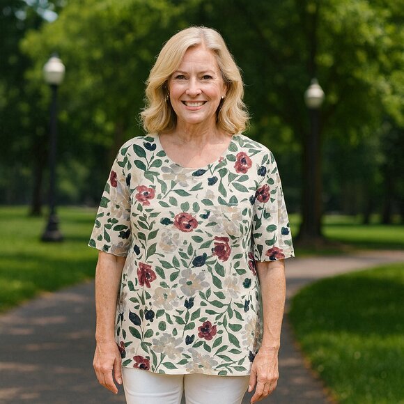 Women 3X Multicolor Floral Short Sleeve Oversized Shirt Graphic Ethereal Minimal - Picture 1 of 7